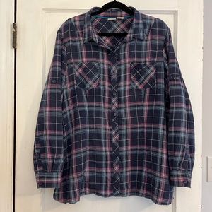 LL Bean Blue Navy Pink Plaid Button Down Shirt